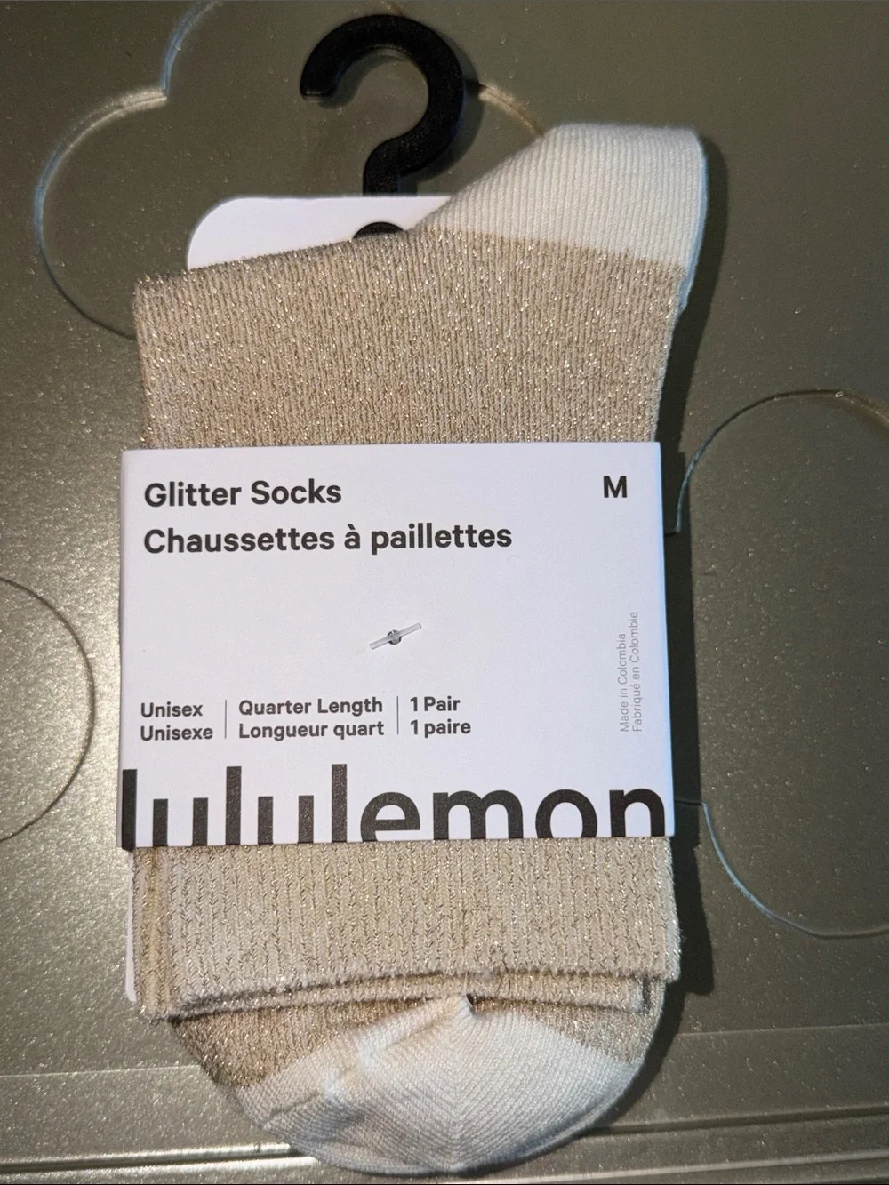 🆕 LULULEMON Glitter Quarter Socks Light Ivory NWT Size M